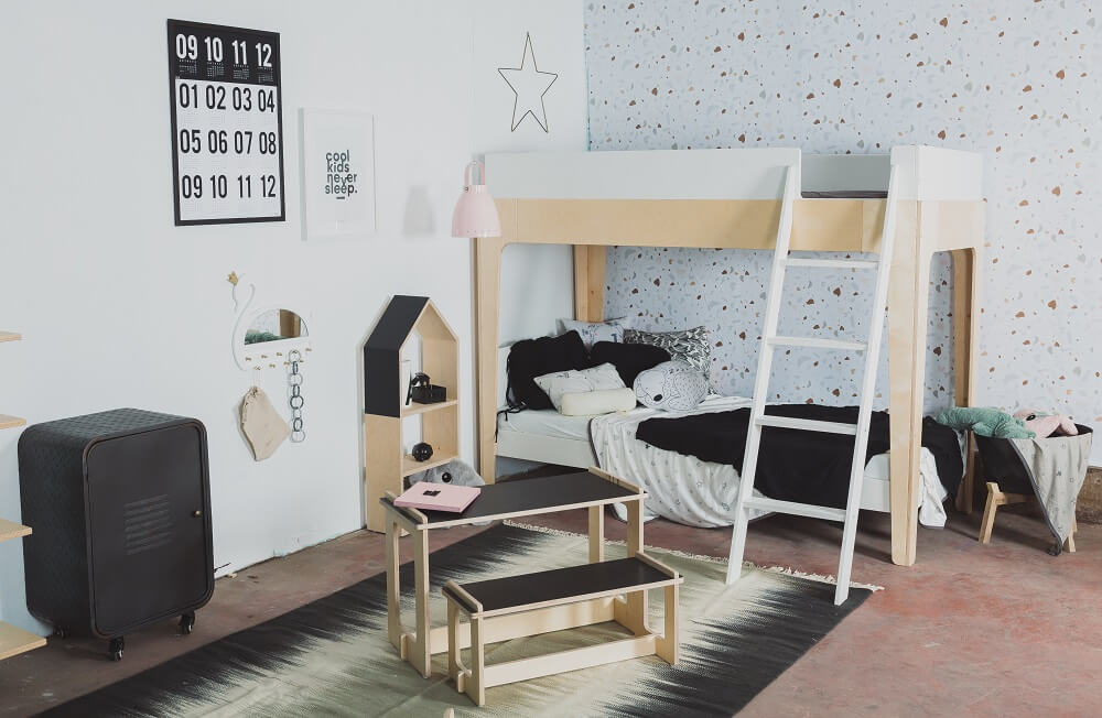 חדר ילדים בסגנון נורדי סקנדינבי בעיצוב שחור לבן